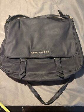 Marc Jacobs Navy Black Nylon Messenger Bag with Gold Logo
